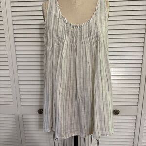 CP Shades Pia Linen Sleeveless Top Pin-tucks White/Gry Sz-M